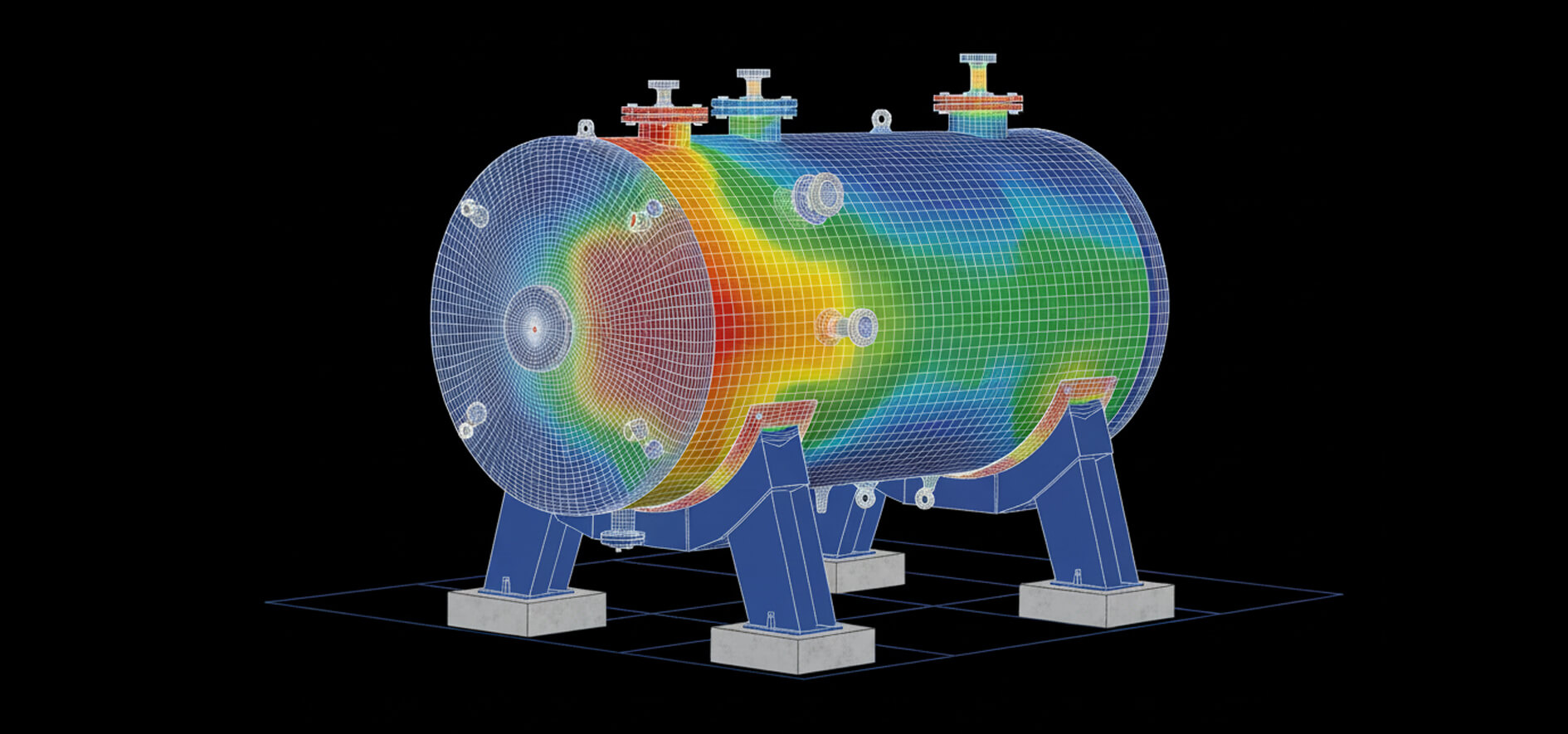 blog-2025 simulation cuve desp Équipement sous pression : réglementation DESP et note de calculs de résistance. Simulation de pression, charge statique, charge thermique. Analyse de fatigue, analyse de contraintes.