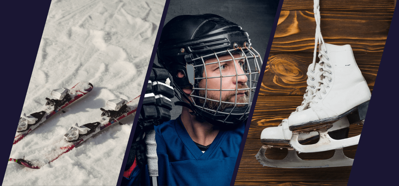 blog-2026 sport hiver 5 équipements de sport d’hiver qualifiés par le Groupe 6NAPSE : ski, casque de hockey, patinage, motoneige, alpinisme.