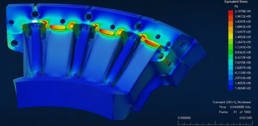 simulation de machine tournante avec champ de contrainte local à un instant t